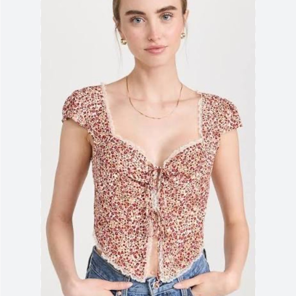 Reformation Floral Top - Red and Cream